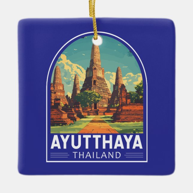 Adorno De Cerámica Ayutthaya Tailandia Emblema de arte de viajes (Anverso)