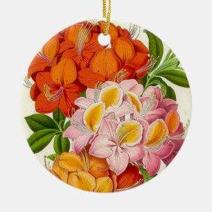 Adorno De Cerámica Azaleas coloridas en rosado, naranja y oro