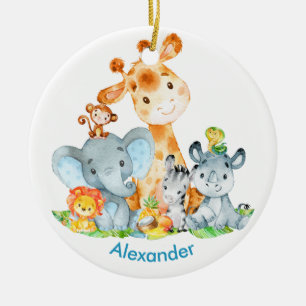 Adorno De Cerámica Azul acuarela Cute Safari Jungle Animales