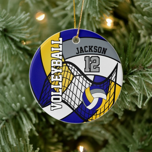 Adorno De Cerámica Azul, amarillo y gris personalizan el 🏐 de voleib (Árbol)