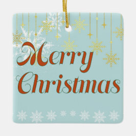 Adorno De Cerámica Azul claro y dorado Feliz Navidad 