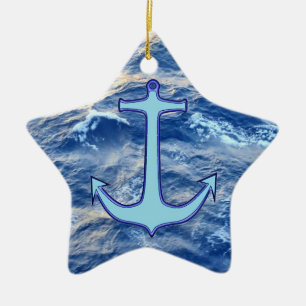 Adorno De Cerámica Azul de ancla de agua marina