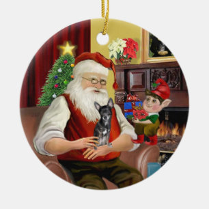 Adorno De Cerámica Azul de Santa y el Chihuahua (T)