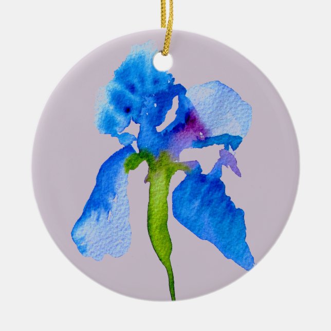 Adorno De Cerámica Azul Iris moderno acuarela arte floral (Frente)
