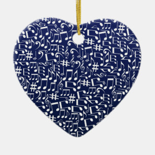 Adorno De Cerámica Azul Marino Cobalto Azul Blanco Notas de Música Ba