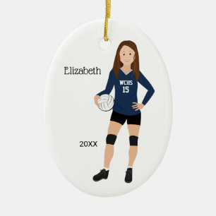 Adorno De Cerámica Azul marino del chica del voleibol y negro