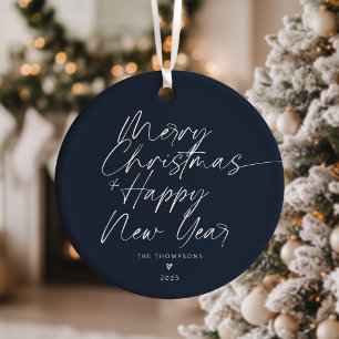 Adorno De Cerámica Azul Minimalista escritura moderna Feliz Navidad