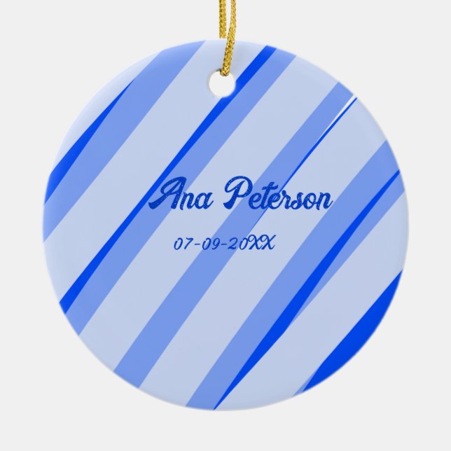 Adorno De Cerámica azul pastel añadir nombre fecha líneas patrón boho (Frente)