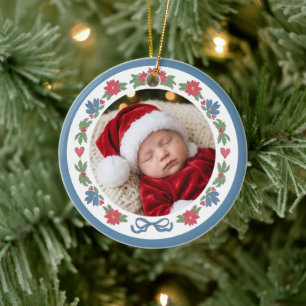 Adorno De Cerámica Azul Rojo Nórdico Foto Primera Navidad del Bebé