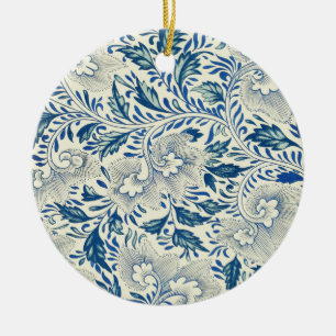 Adorno De Cerámica Azul Vintage Floral Asiático: Chinoiserie Antiguo