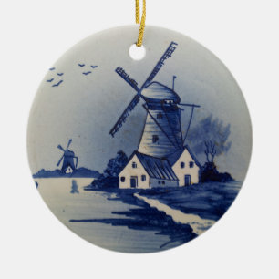 Adorno De Cerámica Azul Vintage y Delft Blanco