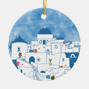 Adorno De Cerámica Azul y color blanco Santorini Grecia