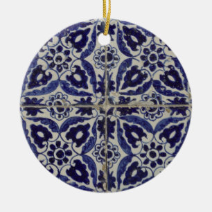 Adorno De Cerámica Azulejo azul azul blanco geométrico ruso italiano