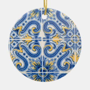 Adorno De Cerámica Azulejo azul y amarillo, Portugal