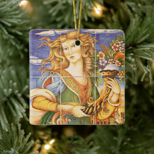 Adorno De Cerámica Azulejo Español Europeo Mujer Cuerno de la Abundan
