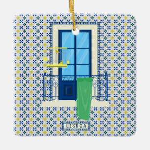 Adorno De Cerámica Azulejos portugueses y balcón de ventana con pájar