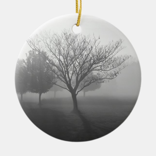 Adorno De Cerámica B&W Foggy Morning Sunrise (Frente)