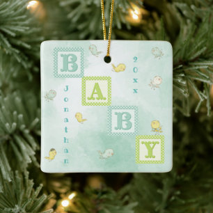Adorno De Cerámica Baby Bird Blocks Navidades de Año de Nombre Person