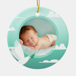Adorno De Cerámica Baby Boy Baptism Dove Clouds Photo Frame