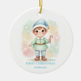 Adorno De Cerámica Baby Boy First Christmas Blue Elf Photo