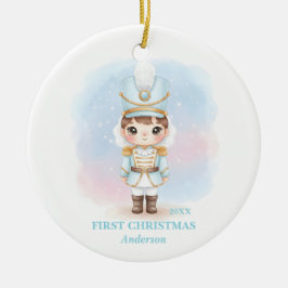 Adorno De Cerámica Baby Boy First Christmas Blue Nutcracker Photo