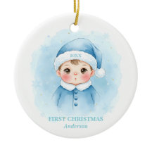 Baby Boy First Christmas Blue Santa Photo