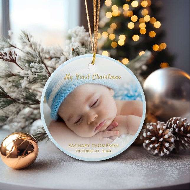 Adorno De Cerámica Baby Boy My First Christmas Photo Keepsake (Subido por el creador)