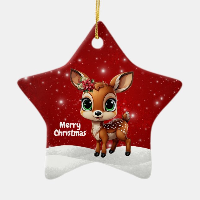 Adorno De Cerámica Baby Deer, Fawn, Doe 🦌 🎄Cute Merry Christmas (Frente)