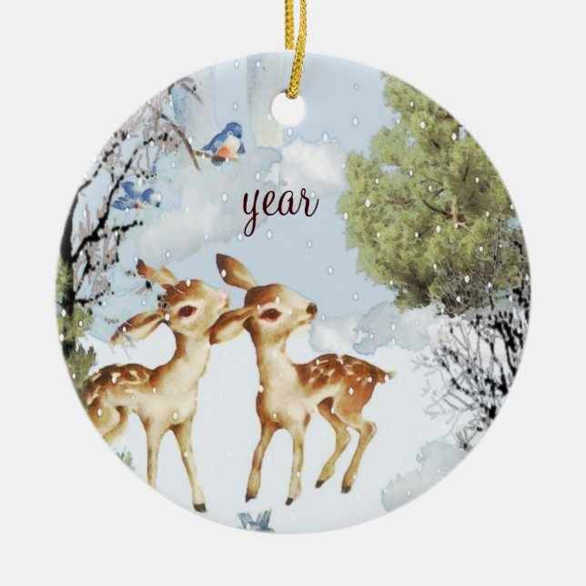 Adorno De Cerámica Baby Deer Fawns Christmas Ornament (Frente)