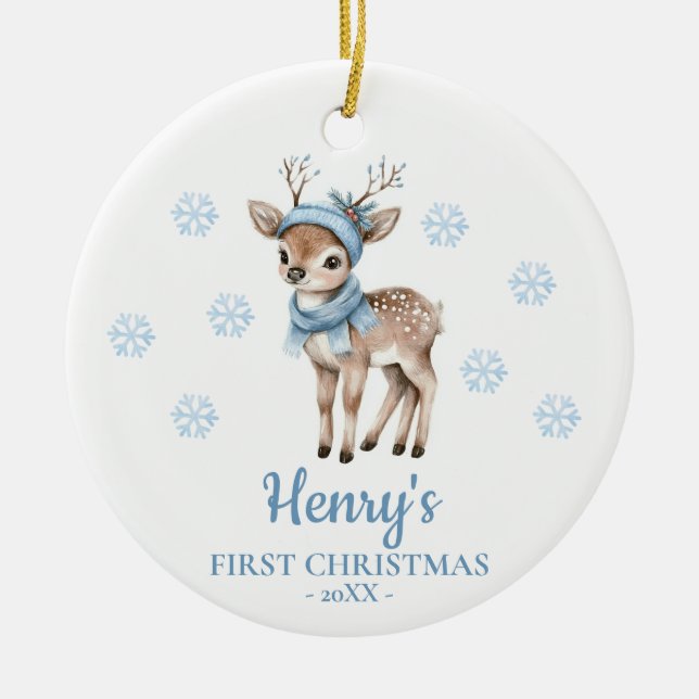 Adorno De Cerámica Baby Deer Personalized Baby's First Christmas (Frente)