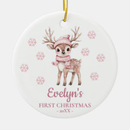 Adorno De Cerámica Baby Deer Personalized Girl's First Christmas