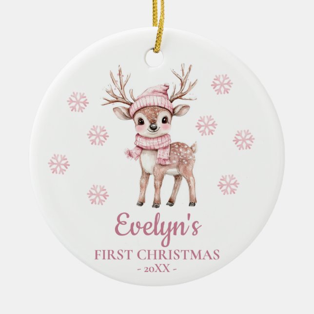 Adorno De Cerámica Baby Deer Personalized Girl's First Christmas (Frente)
