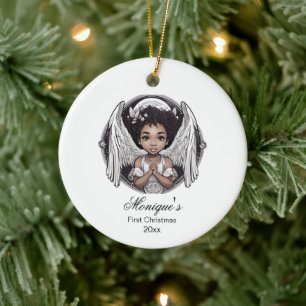 Adorno De Cerámica Baby First Christmas Black Angel