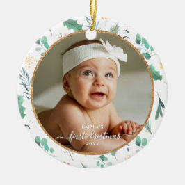 Adorno De Cerámica Baby First Christmas Custom Photo Watercolor