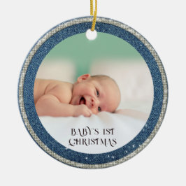 Adorno De Cerámica Baby First Christmas Denim Diamantes de imitación