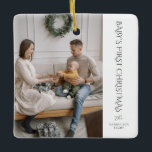 Adorno De Cerámica Baby First Christmas Family Photo Keepsake<br><div class="desc">Marque este hito especial con un adorno de keepsake para coincidir con sus tarjetas de vacaciones. Personalice con su foto familiar y sus nombres — un recuerdo atemporal para colgar en el árbol año tras año.</div>