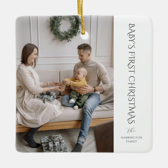 Adorno De Cerámica Baby First Christmas Family Photo Keepsake (Anverso)
