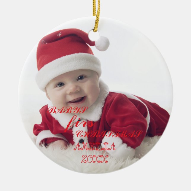 Adorno De Cerámica Baby First Christmas Snowflakes Stylish Chic Photo (Frente)