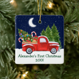 Adorno De Cerámica Baby First Christmas Truck Forest Stars