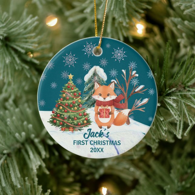 Adorno De Cerámica Baby Fox Snow Trees First Christmas (Árbol)