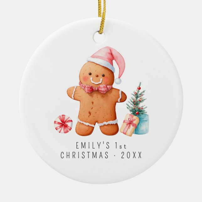 Adorno De Cerámica Baby Gingerbread | Primera Navidad del bebé (Frente)