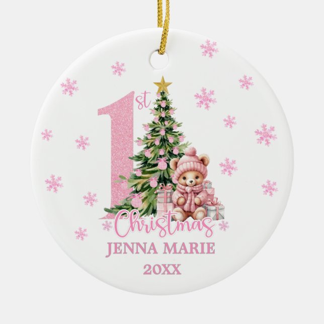 Adorno De Cerámica BABY GIRL 1ST CHRISTMAS PHOTO Ornament (Frente)