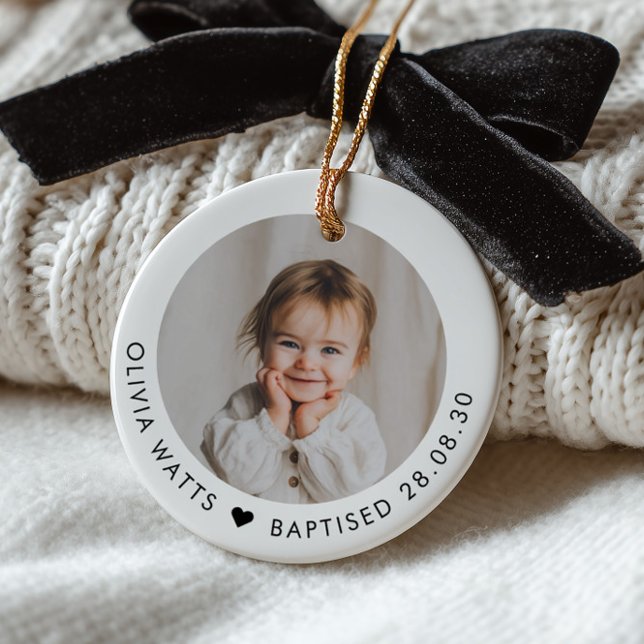 Adorno De Cerámica Baby Girl Baptism Photo Keepsake (Zazzle Baby Girl Baptism Photo Keepsake Ceramic Ornament)
