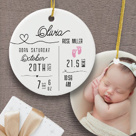 Adorno De Cerámica Baby Girl Birth Announcement Photo Name Stats
