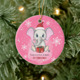 Adorno De Cerámica Baby Girl First Christmas Cute Elephant Holidays