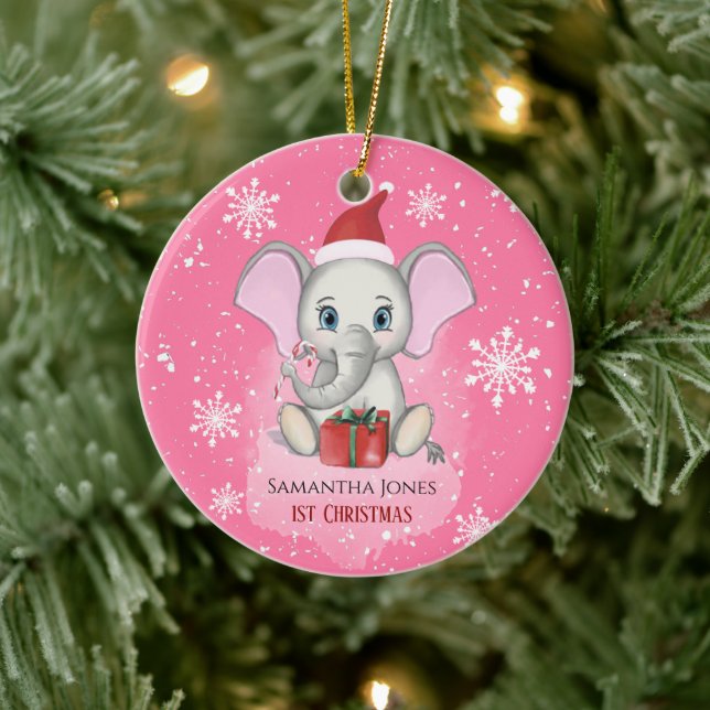 Adorno De Cerámica Baby Girl First Christmas Cute Elephant Holidays (Árbol)