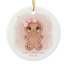 Baby Girl First Christmas Pink Gingerbread Photo