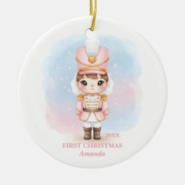 Adorno De Cerámica Baby Girl First Christmas Pink Nutcracker Photo