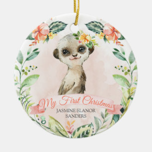Adorno De Cerámica Baby Girl Meerkat First Christmas Holiday Keepsake