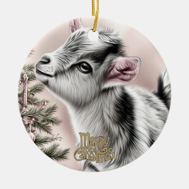 Adorno De Cerámica Baby Goat Christmas 13 and YOUR PHOTO (Frente)